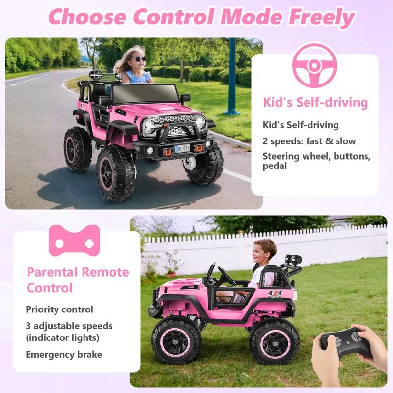 Ancheer 24V Real 2 Seater Ride On Toys Electric SUV Jeep Car With Remote Control,2WD/4WD Switchable, 4X100W Motor, Bluetooth, Music, USB, Lights