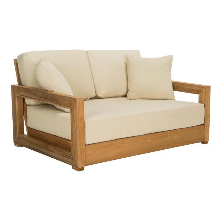 SAFAVIEH OUTDOOR COUTURE Montford 2-Seat Bench Natural Teak / Beige