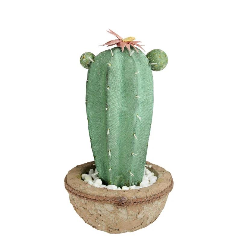 Northlight Seasonal 13.75" Potted Green and Brown Artificial Cactus Plant with Flowers