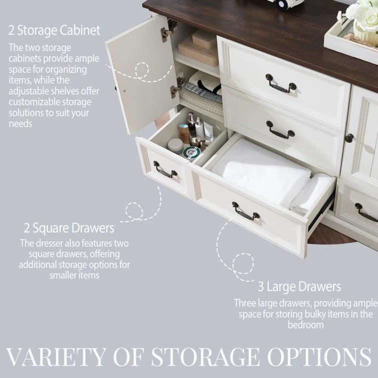 Wildon Home® Caeden 47.5" Wide Farmhouse Dresser for Bedroom, Wood Rustic Storage with 5 Drawer