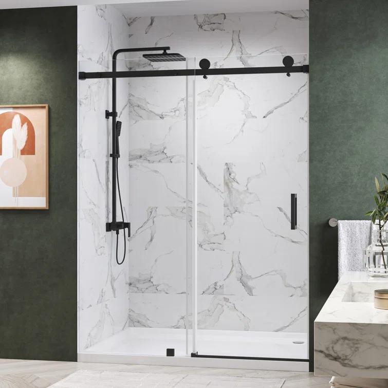 KOBIWORKS Kw03 60 In. W X 76 In. H Single Sliding Frameless Shower Door With 3/8 In. Clear Glass KW036076BL