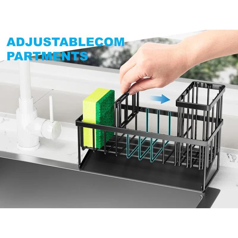 WKING Stainless Steel Kitchen Sink Caddy Organizer With Draining Tray, Rustproof Sponge Holder For Sink, Adjustable Compartments, Space-Saving Design