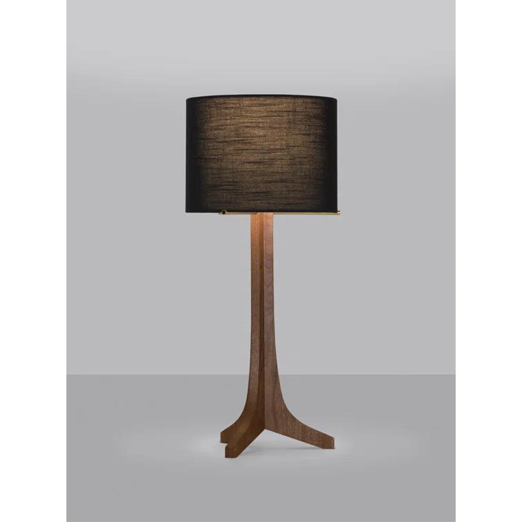 Nauta Sleek White Linen Shade Table Lamp with Dark Walnut Base