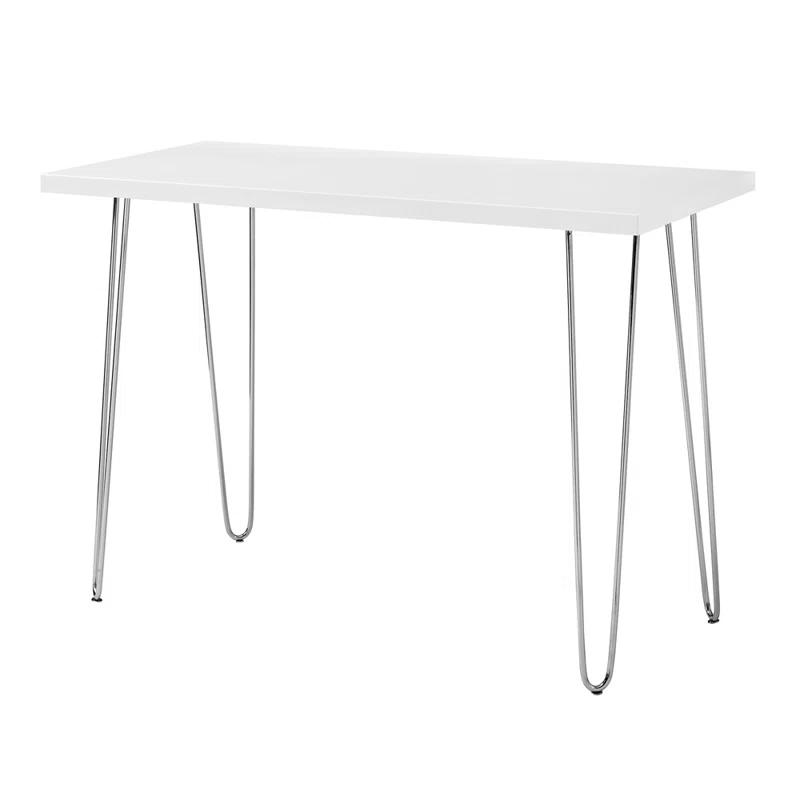 Walker Edison MDF Wood Writing Desk with Chrome Metal Legs in White
