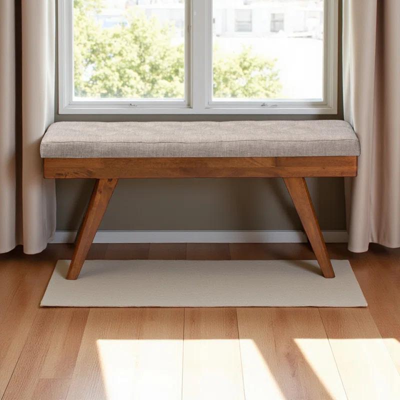 Corrigan Studio® Ismail Upholstered Wood Dining Bench in Light Gray Fabric, 17.57" H X 41.18" W X 15.14" D