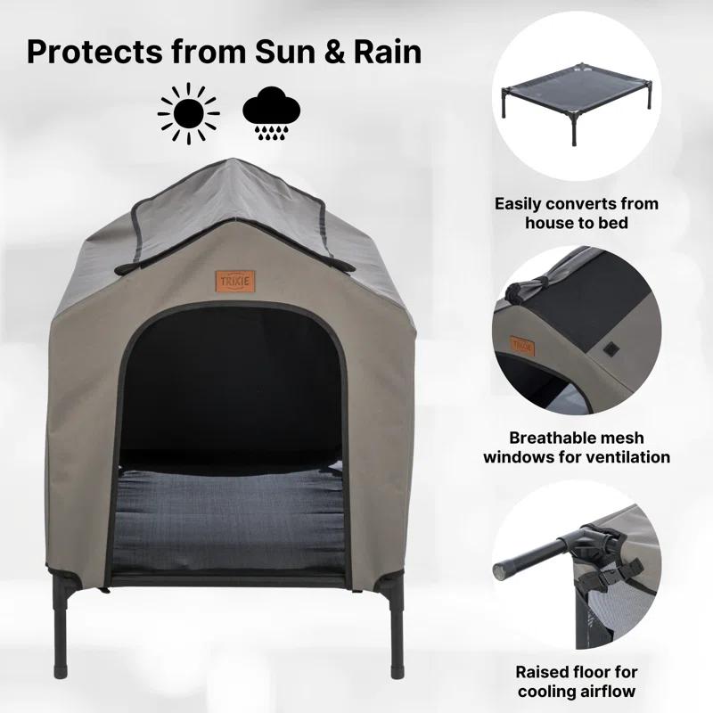 TRIXIE 2-in-1 Elevated Dog House, Portable Pet Camping Cot & Tent, Raised Bed & Dog Shade for Dogs