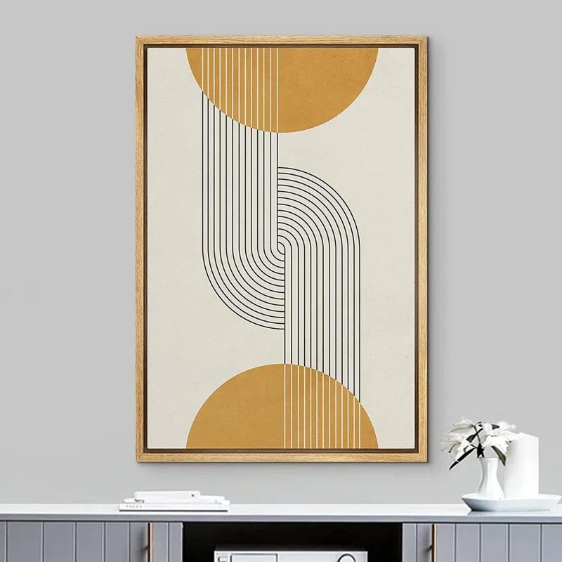 IDEA4WALL Mid Century Modern Boho Dark Line Art Illusions With Yellow Spheres - Graphic Art on Canvas