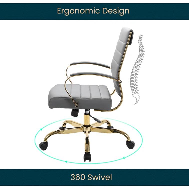 Everly Quinn Naudain Leather Office Chair – Modern Executive Swivel Task Chair with Wheels, Adjustable Height & Padded Arms for Desk or Conference Room