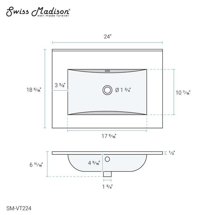 Swiss Madison 18.3 Single Vanity Top with Faucet Holes
