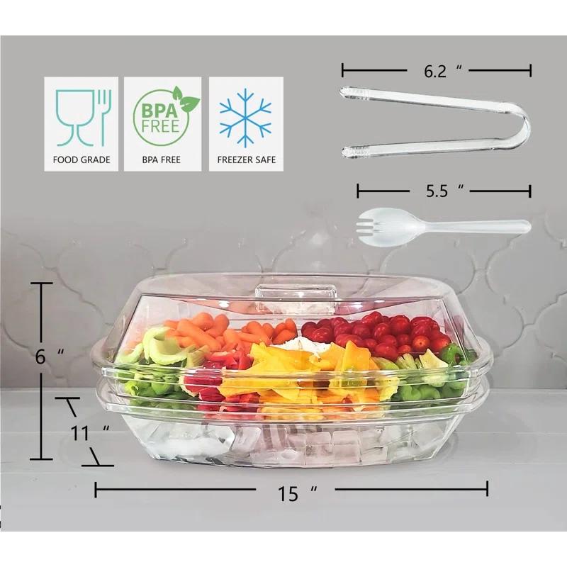 Prep & Savour Chilled Veggie Tray, 15 Inch Clear Party Platter with 4 Compartments