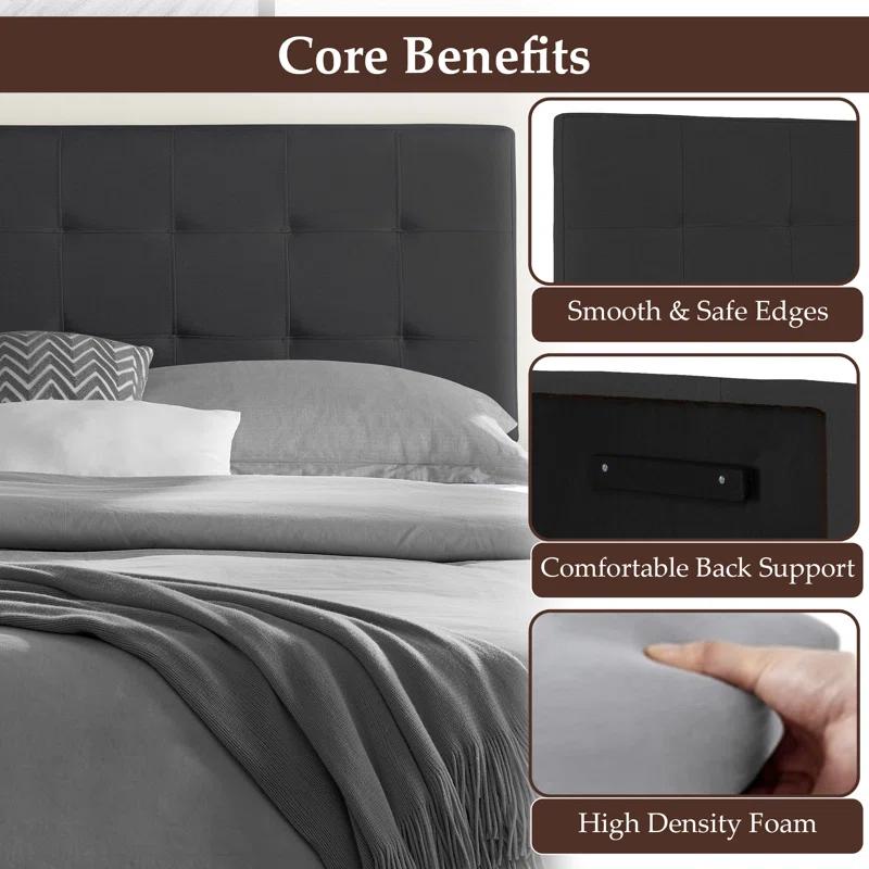 Latitude Run® Classic Tufted Adjustable Upholstered Queen Headboard in Linen Fabric, Metal Legs