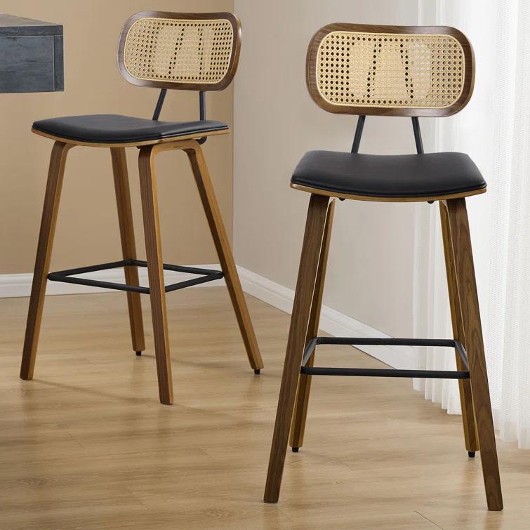 Latitude Run® 26" Upholstered Rattan Counter Height Stool (Set of 2)