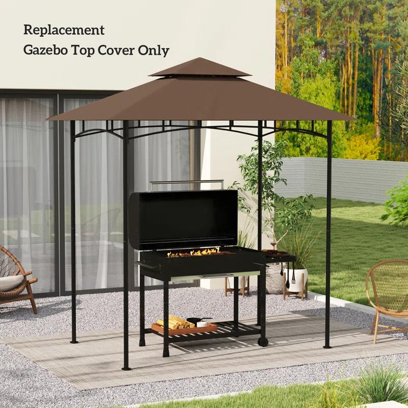Outsunny Grill Gazebo Canopy Replacement Roof, UPF50+ Protected, 5' x 8' Outdoor BBQ Canopy Replacement Cover, Double Tiered Grill Canopy Replacement Cover, TOP COVER ONLY
