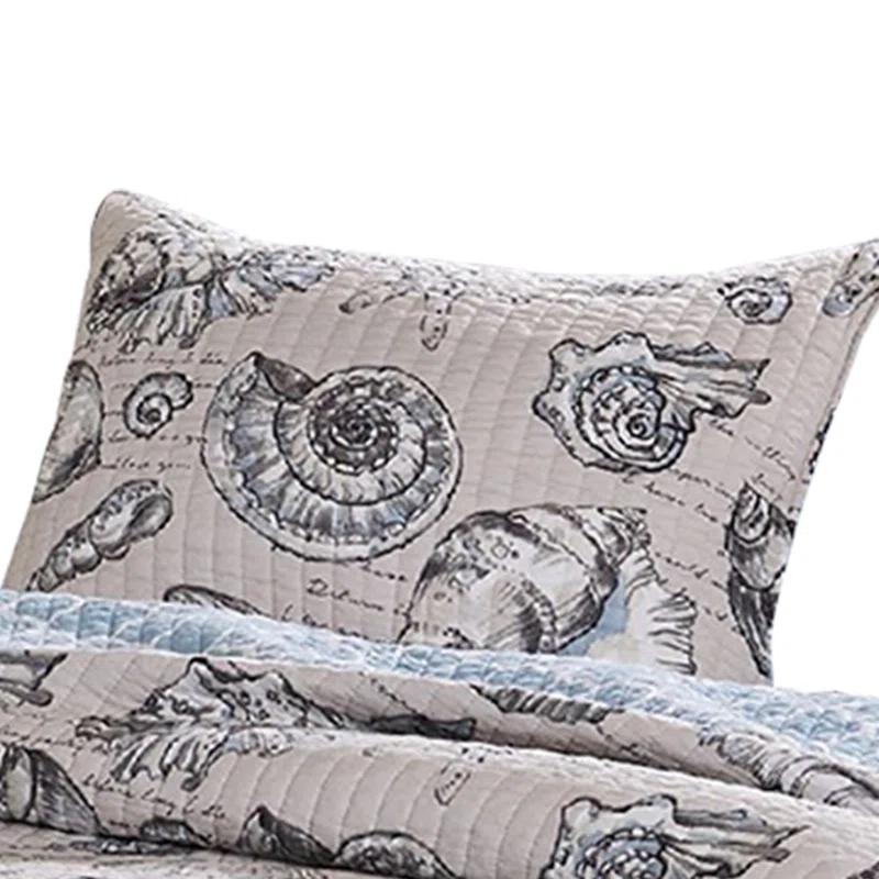 Greenland Home Fashions Cruz Reversible Seashell and Starfish Quilt Set