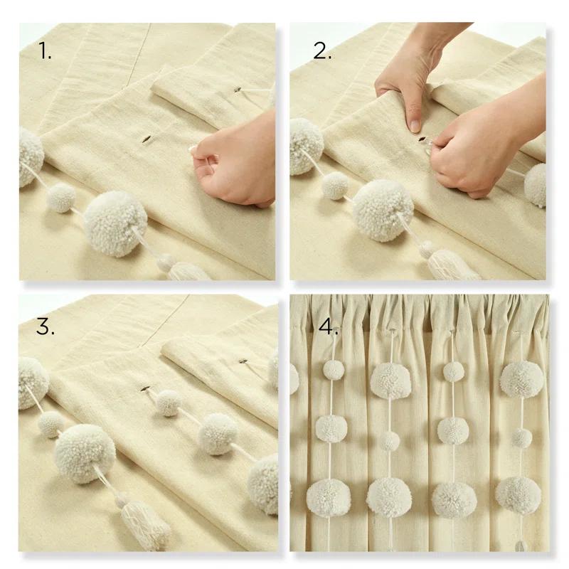 Lush Decor Tassel Window Solid Cotton Blend Semi-Sheer Rod Pocket Single Curtain Panel