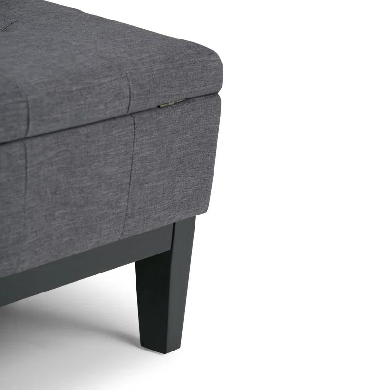 Simpli Home Dover 36"W Upholstered Square Coffee Table Storage Ottoman with Split Tufted Lift Top