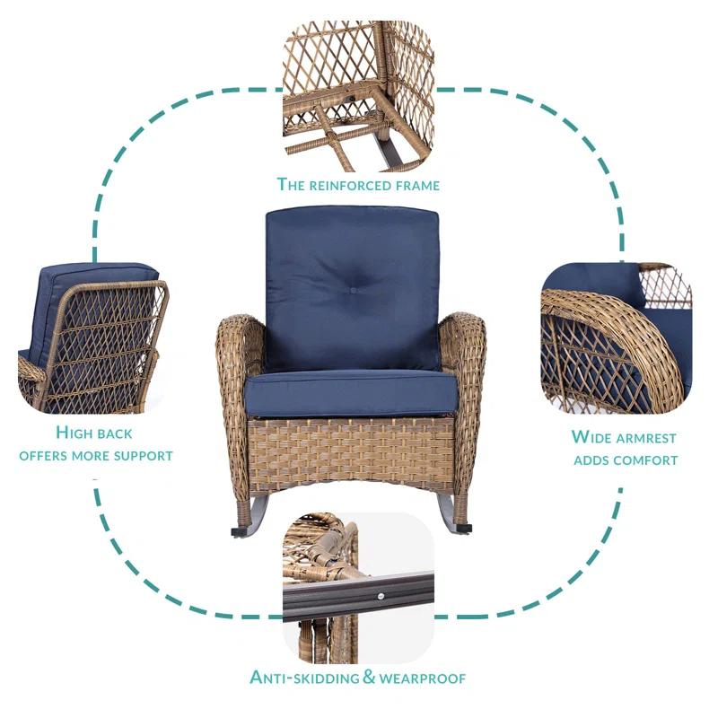 Bayou Breeze Outdoor Matina Rocking Wicker/Rattan Chair with Cushions (Set of 2)