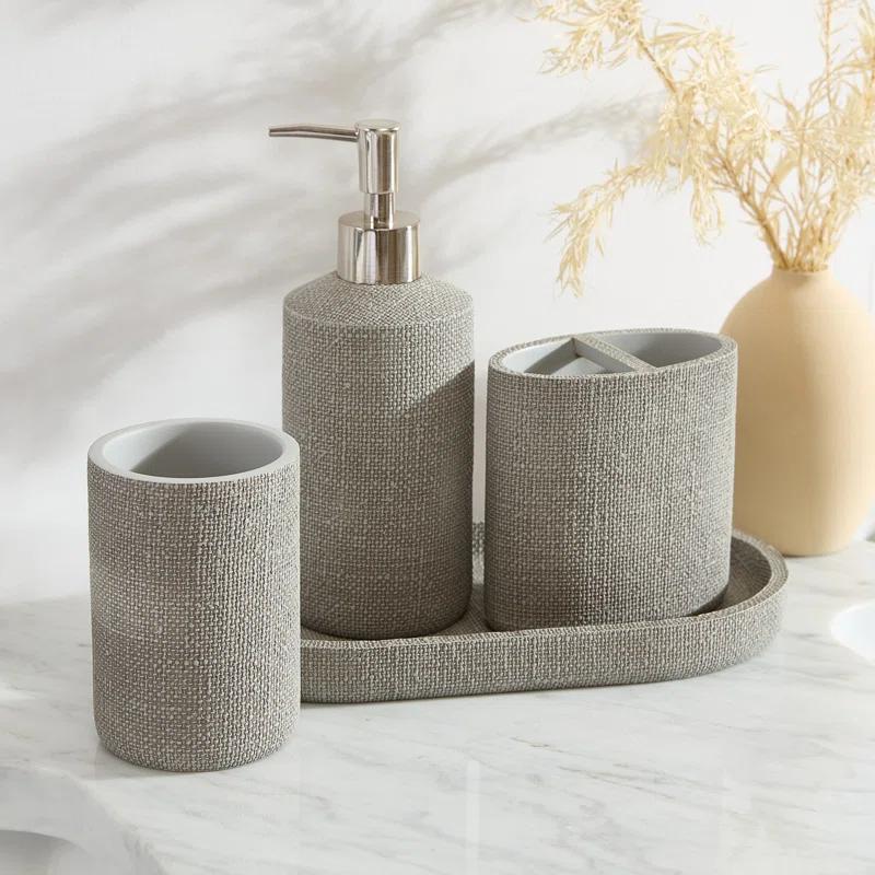 Tahari Astor 4-Piece Grey Textured Bathroom Accessory Set