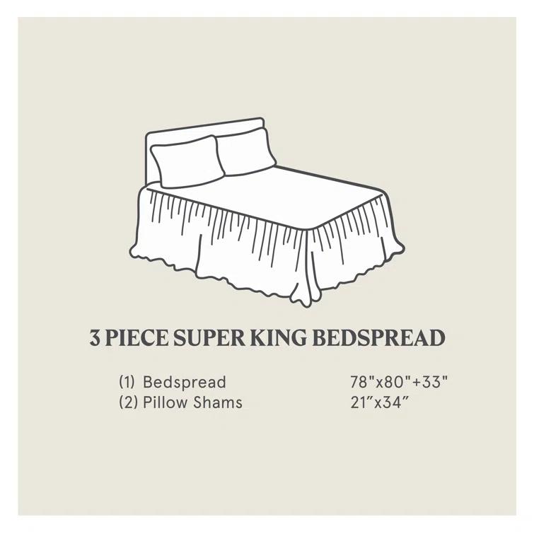 HiEnd Accents Luna Washed Linen Romantic Classic Chic Casual Modern Rustic Farmhouse Bedspread Set