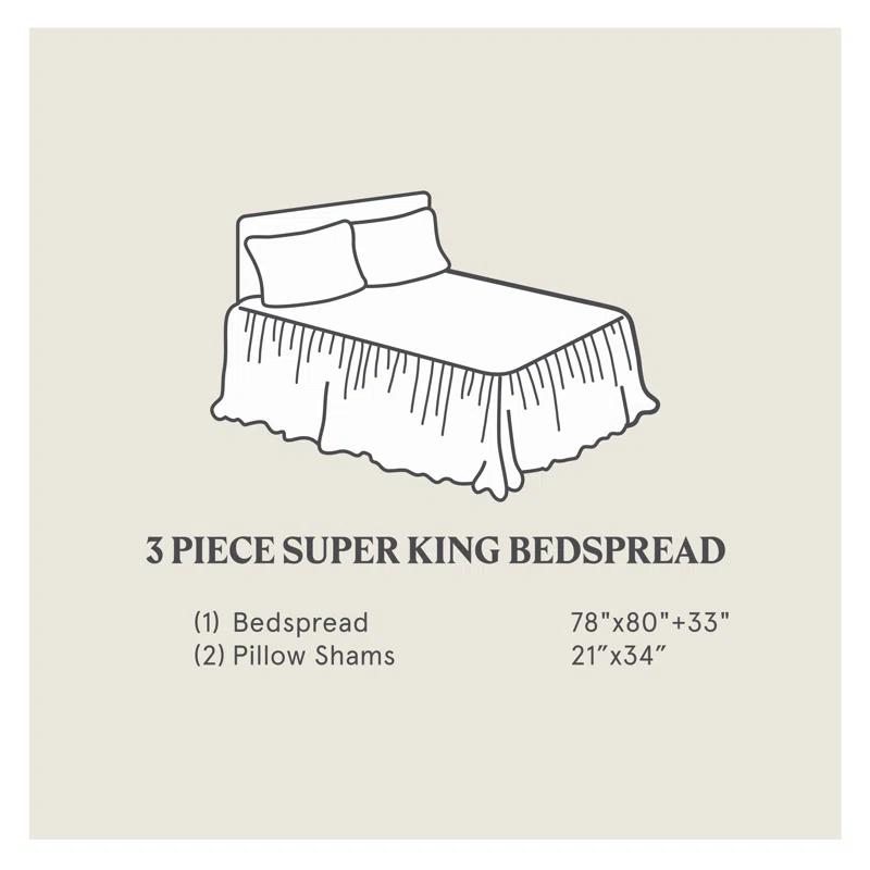 HiEnd Accents Luna Washed Linen Romantic Classic Chic Casual Modern Rustic Farmhouse Bedspread Set