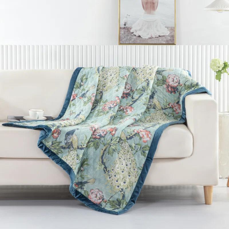 Greenland Home Fashions Pavona Peacock Velvet Binding Quilted Throw