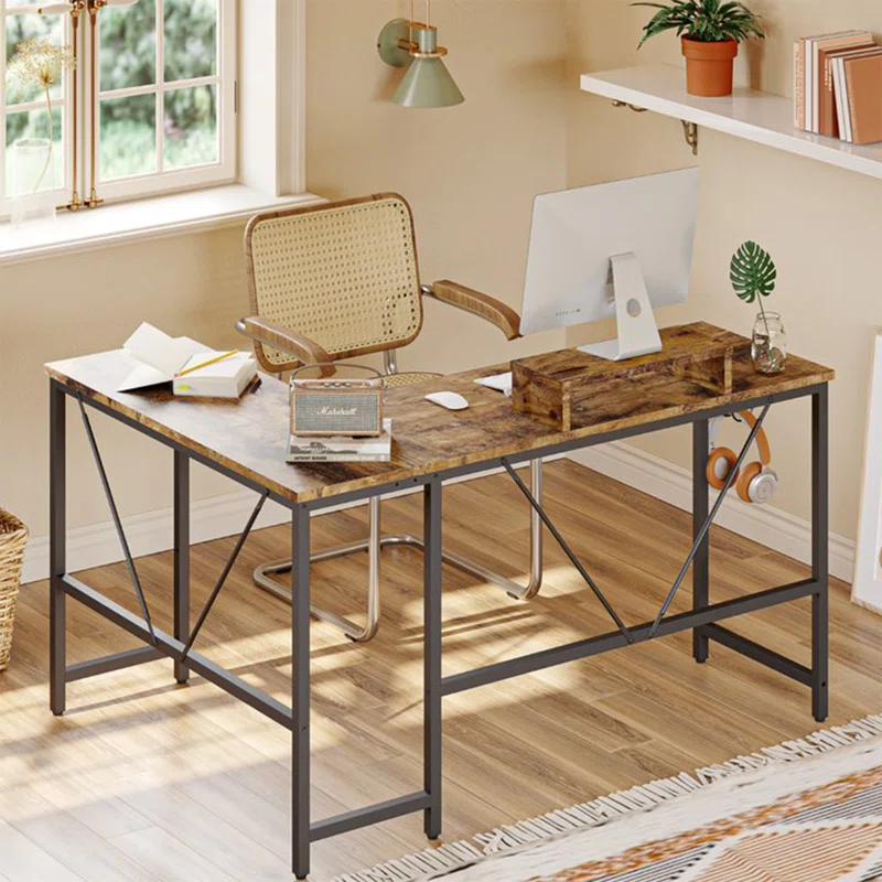 Bestier L-Shaped Metal Base Computer Desk