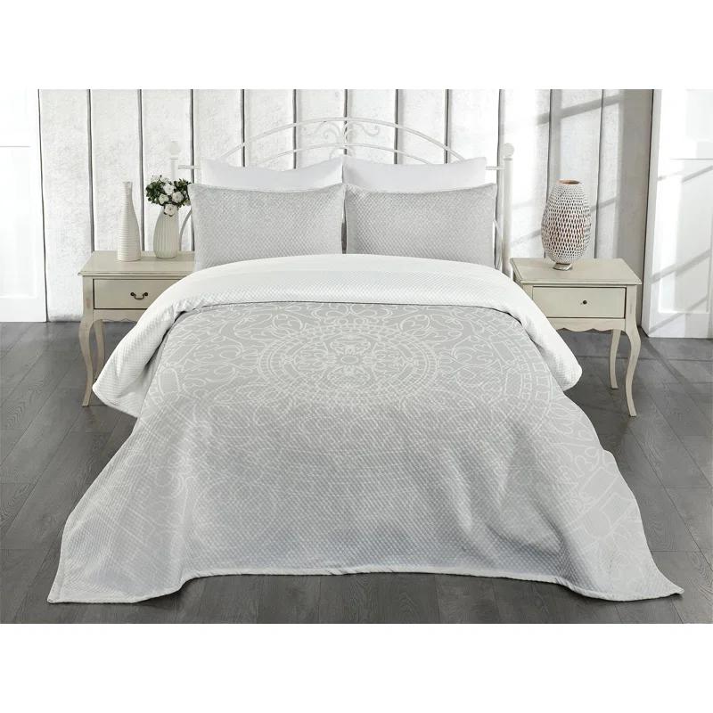 Ambesonne Ambesonne Grey and White Bedspread Set  Oriental Design  Grey