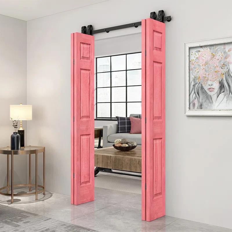 Calhome Paneled MDF Composite Double Bifold Barn Doors with Installation Hardware Kit