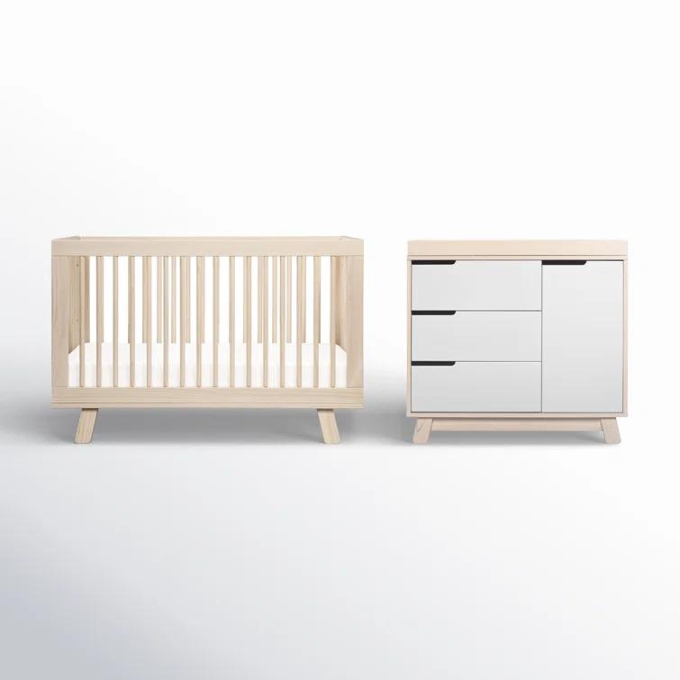 Babyletto Hudson Washed Natural Wood 3-in-1 Convertible Baby Crib with Toddler Bed Conversion Kit