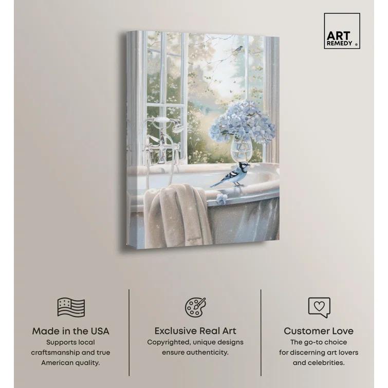 Art Remedy Bluebird Bathroom Canvas Glam Bathroom Art by Art Remedy
