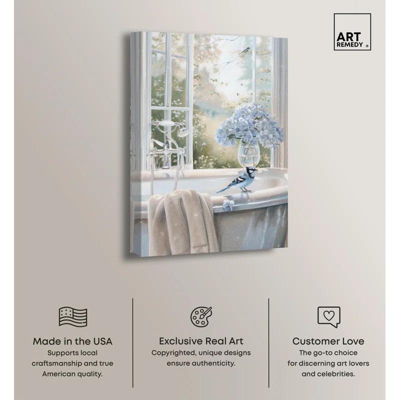 Art Remedy Bluebird Bathroom Canvas Glam Bathroom Art by Art Remedy