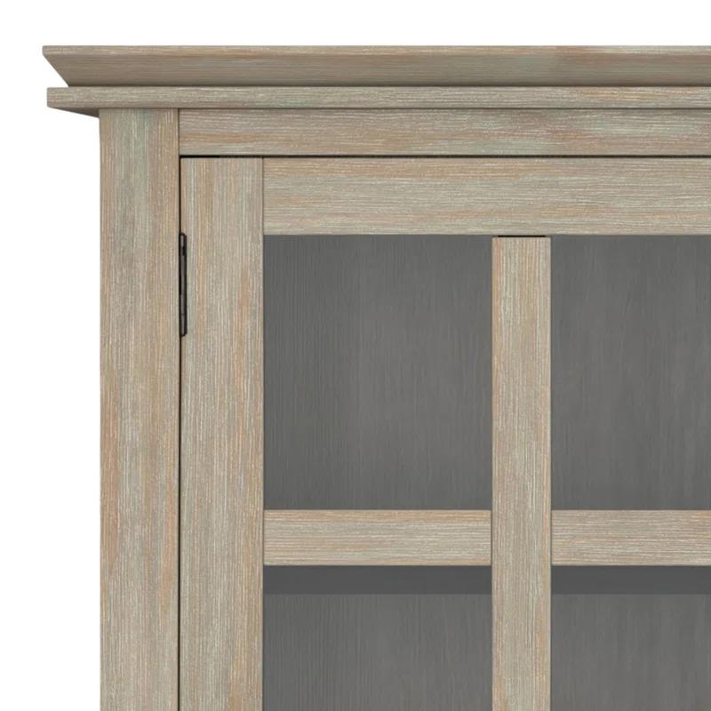 Simpli Home Artisan 38"W Solid Wood 4-Shelf Medium Storage Cabinet with Glass Doors and Adjustable Shelves