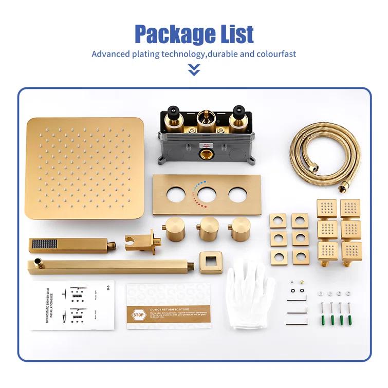 mondawe Herathena 3 Functions Wall Mounted Luxury Shower System with 6 Body Jets (Rough-in Valve Included) WF6310-12BG-WM