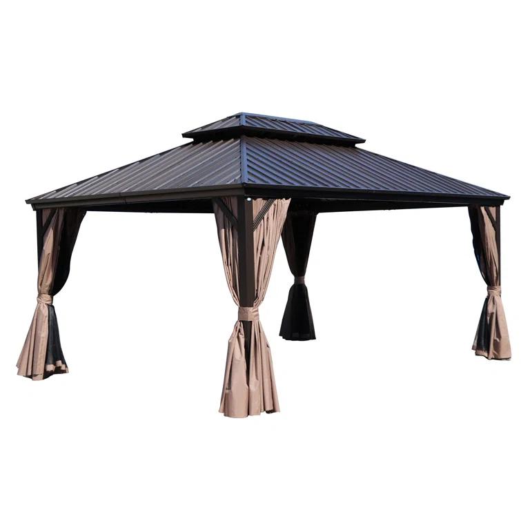 Kozyard Kozyard Caesar Gray Double Roof Hardtop Gazebo with Privacy Curtain and Mosquito Netting