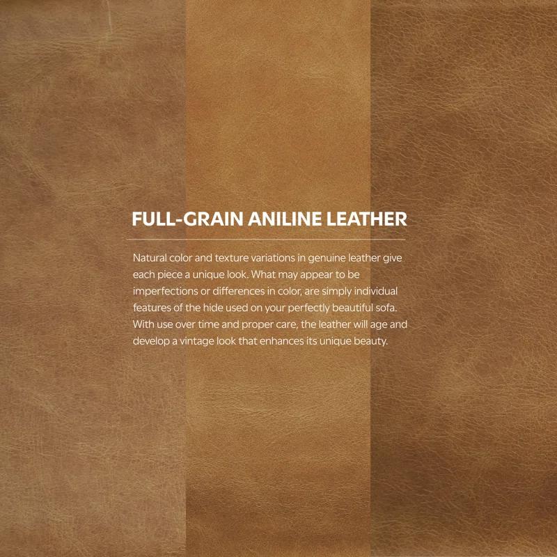 Simpli Home Livingston Top Grain Genuine Leather Mid-Century Modern Sofa With Solid Wood Frame For Living Room