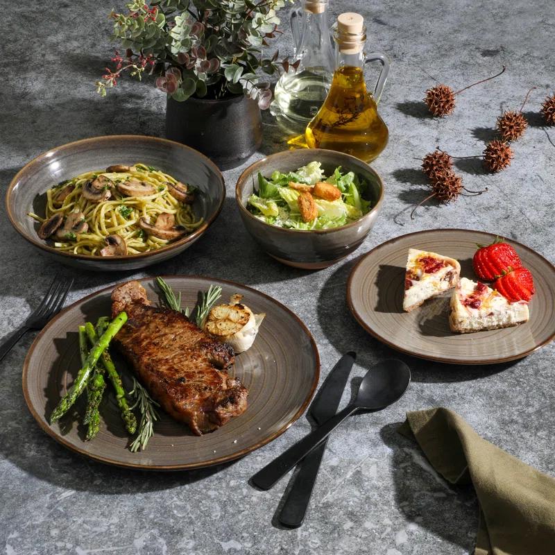 Gibson Gibson Elite 16 Piece Dreamweaver Double Bowl Terracotta Reactive Dinnerware Set