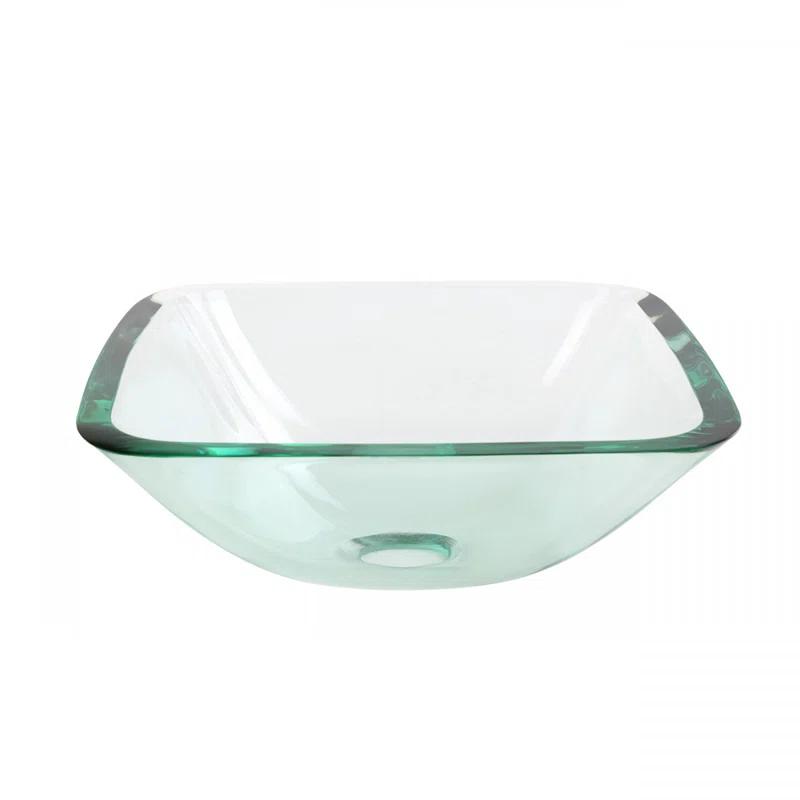 Square Glass Bathroom Vessel Sink with Drain Mini Bath Bowl