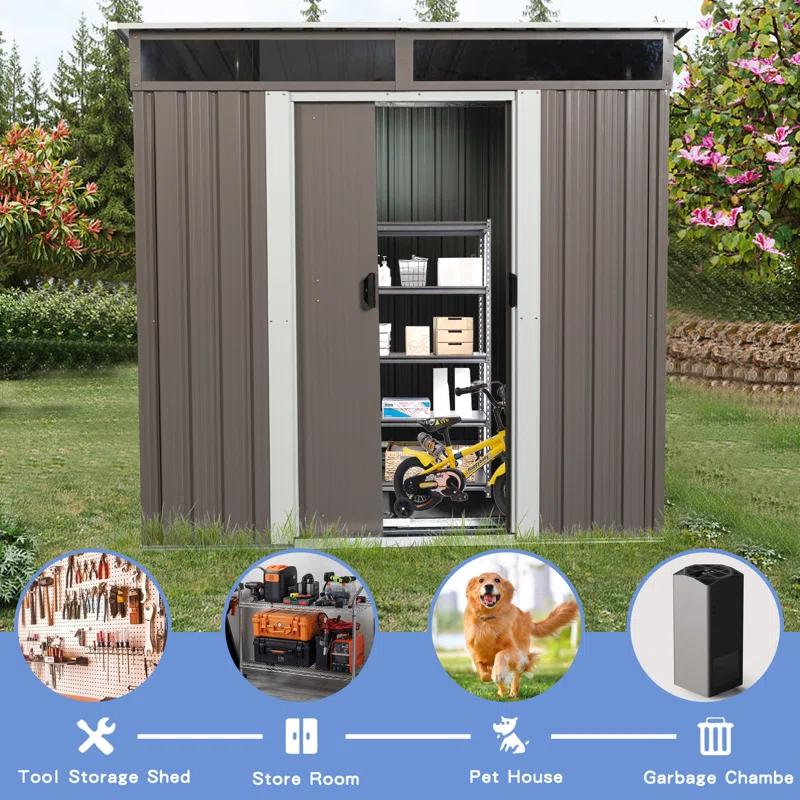 HomeViewto 6Ft X 5Ft Outdoor Metal Storage Shed With Window Transparent Plate