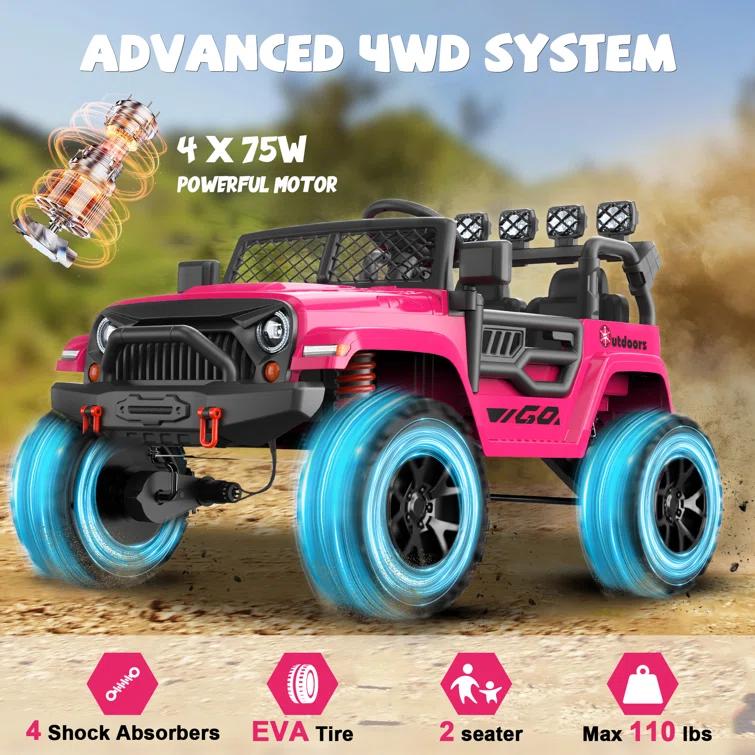 DEARAUTO DearAuto 24v Kids Ride On Car With Eva Tires, 4x75w Motors, Four Wheel Suspension, 3 Adjustable Speed, Mp3, Bluetooth,powered Ride On Truck For Kids