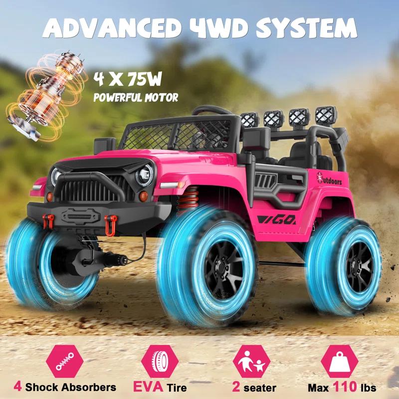 DEARAUTO DearAuto 24v Kids Ride On Car With Eva Tires, 4x75w Motors, Four Wheel Suspension, 3 Adjustable Speed, Mp3, Bluetooth,powered Ride On Truck For Kids