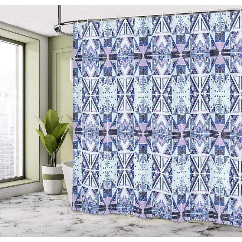 East Urban Home East Urban Home Ethnic Shower Curtain Geometric Inspired Forms Pale Blue Mauve