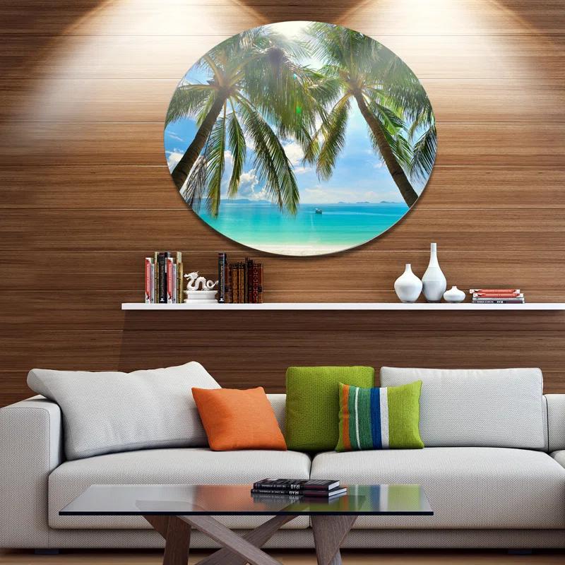 Design Art " Palm Hanging Over Sandy White Beach "