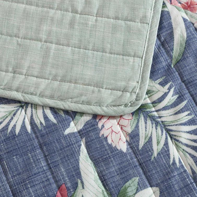 Eddie Bauer Tommy Bahama Floral Enchantment Cotton Reversible Blue Quilt Set