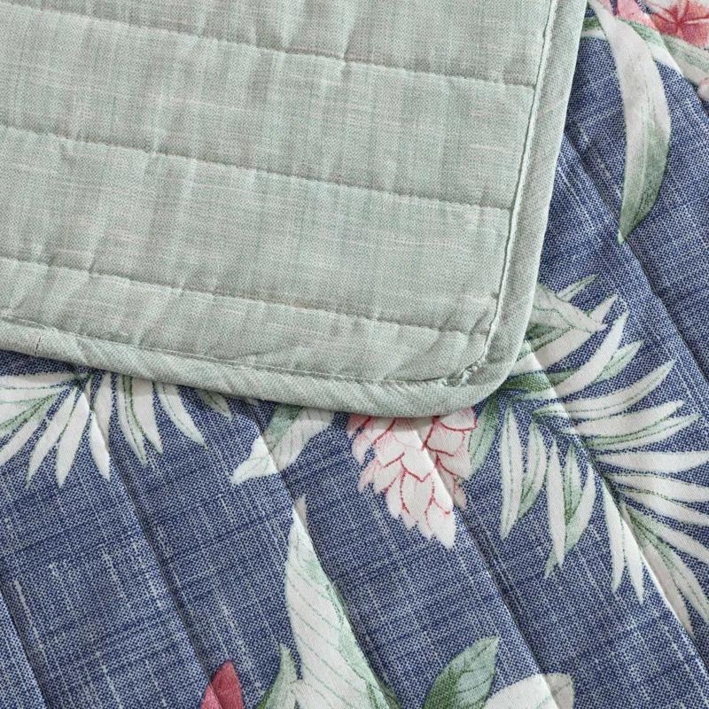 Eddie Bauer Tommy Bahama Floral Enchantment Cotton Reversible Blue Quilt Set