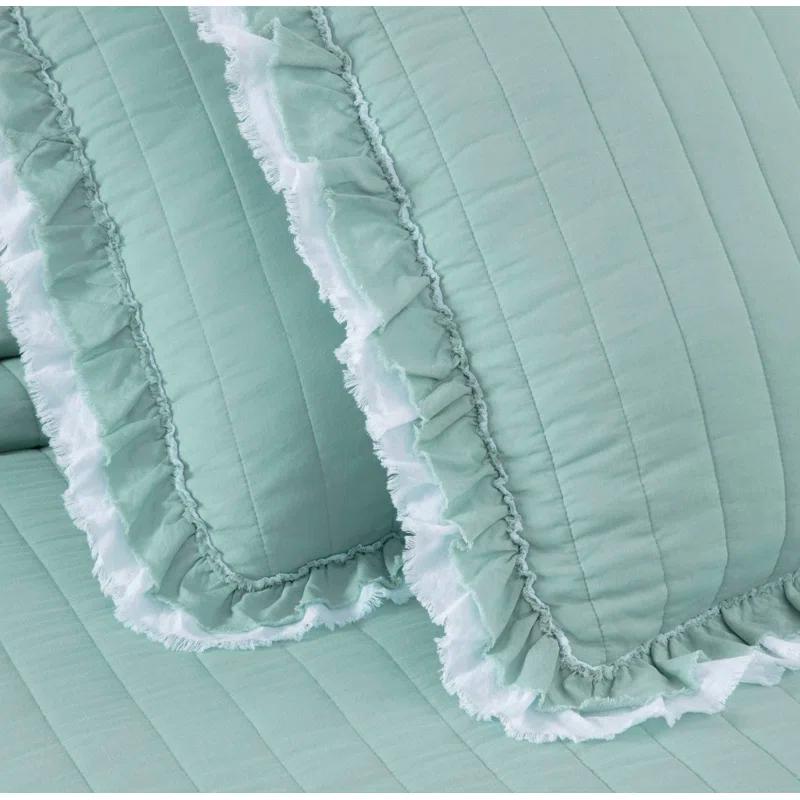 Chezmoi Collection Bonnie Double Frayed Ruffled Edge Cotton Quilt Set