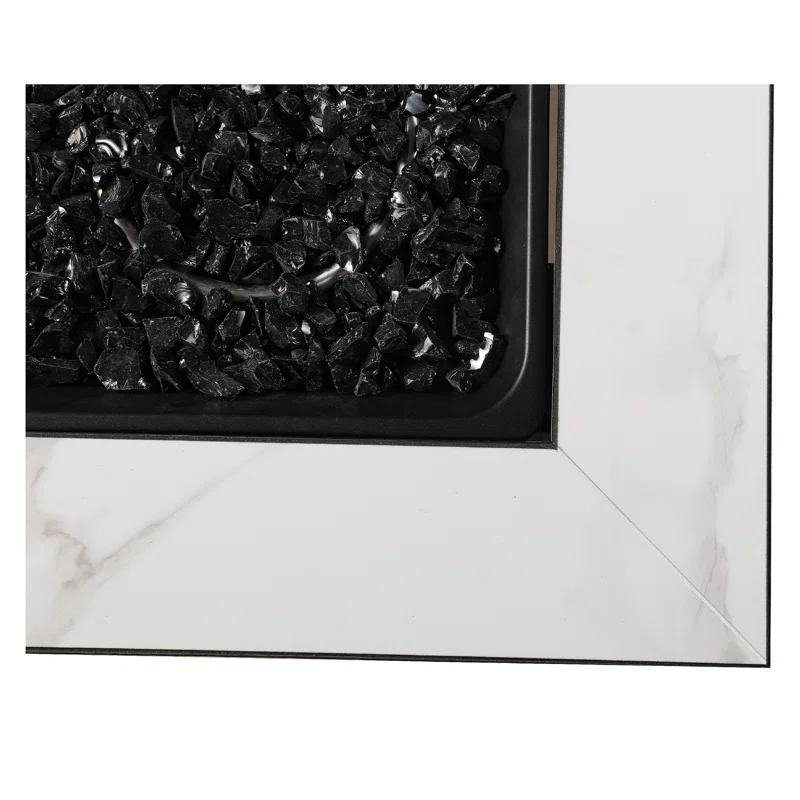 Mr. Bar-B-Q Endless Summer All Weather Outdoor Fire Pit Table with Faux Marble Finish, Black Glass