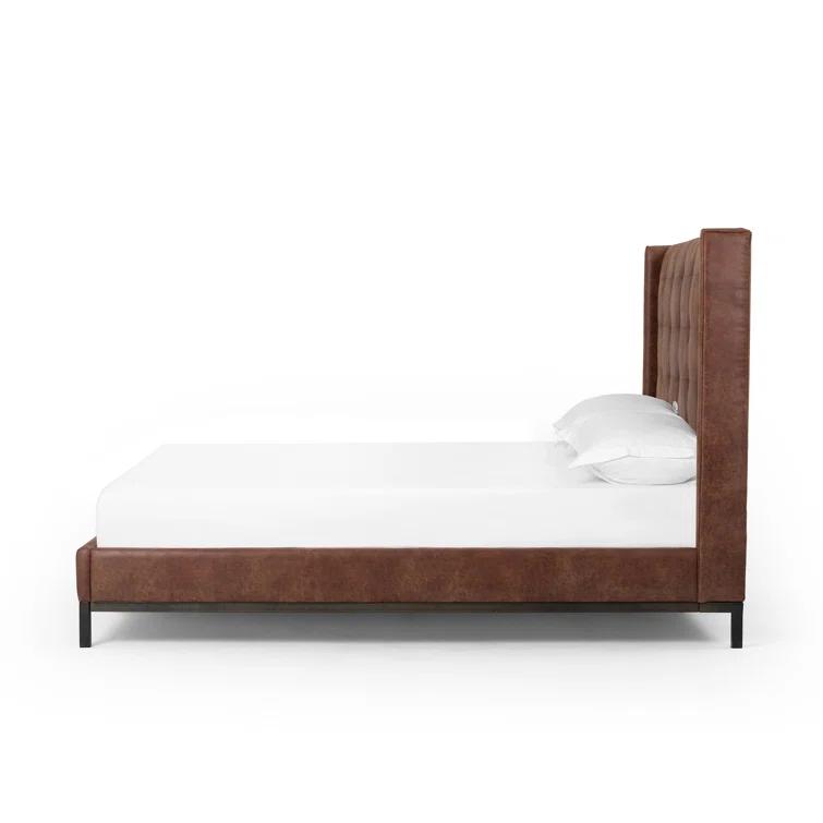 Elegant Tanner 55'' Queen Bed with Tufted Upholstered Headboard in Vintage Tobacco