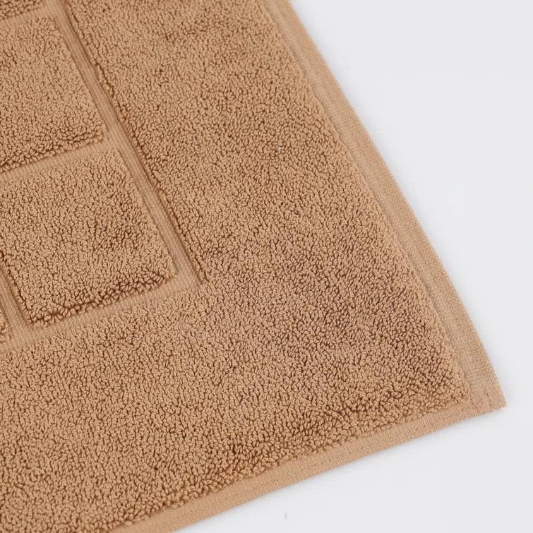 Superior Nora Cotton Terry Solid Absorbent Thick Checkered Washable Bath Mat Set Of 2