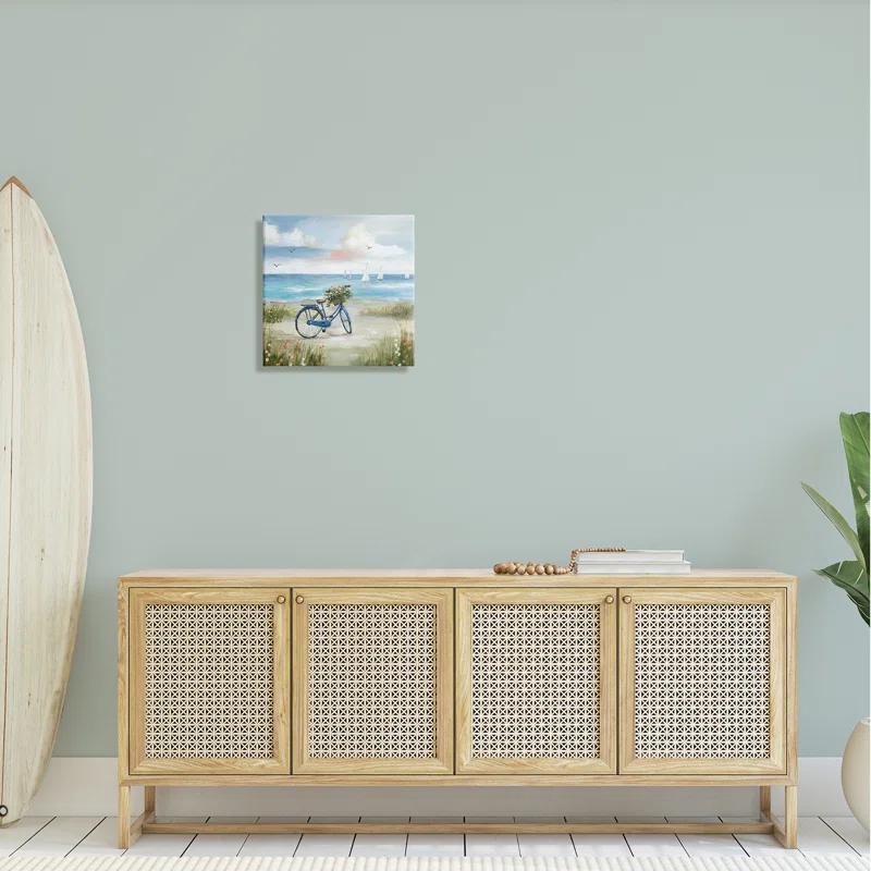 Stupell Industries " Peaceful Bicycle Flower Basket Scenic Ocean Sailboats " by Nan Painting Print
