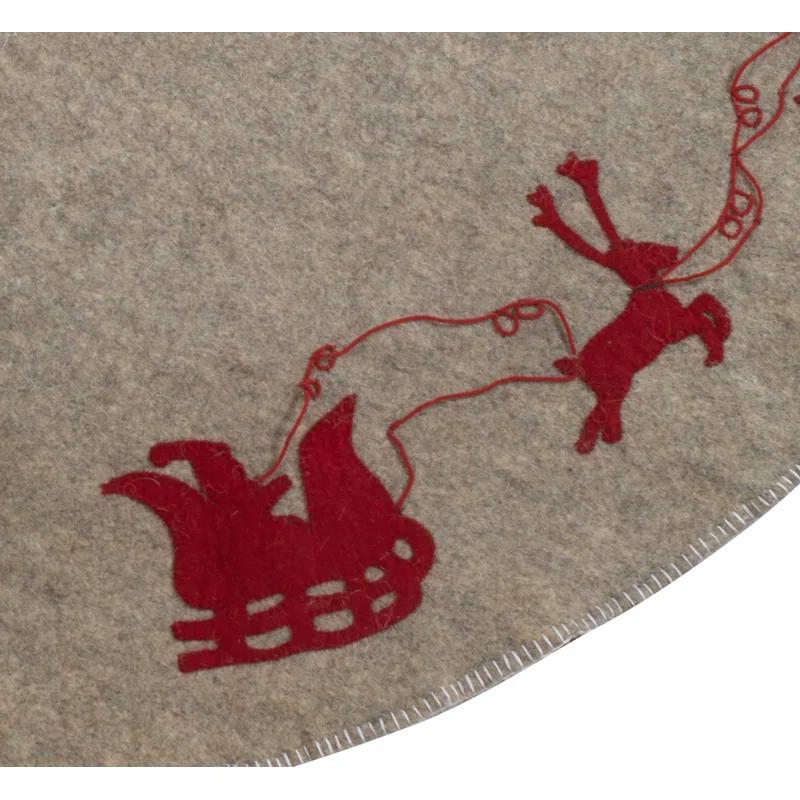 Arcadia Home Reindeer tree skirt- grey with red reindeer and cream whip stitch-72"
